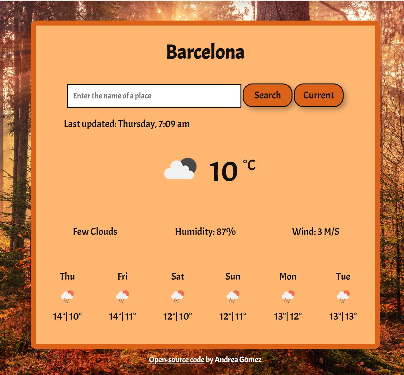 Weather app homepage